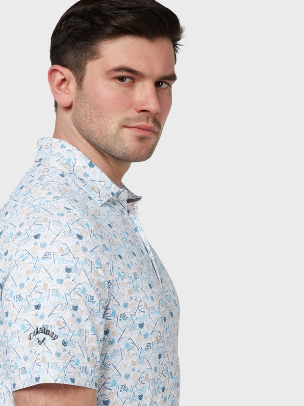 All Over Golf Novelty Print Polo In Bright White