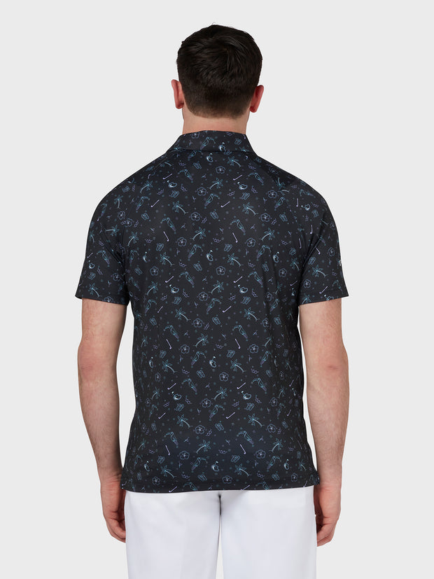 All Over Golf & Tucan Print Polo In Caviar