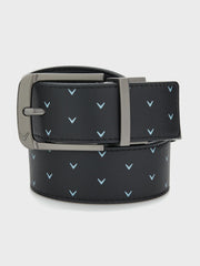 Printed Chev Leather Belt In Caviar