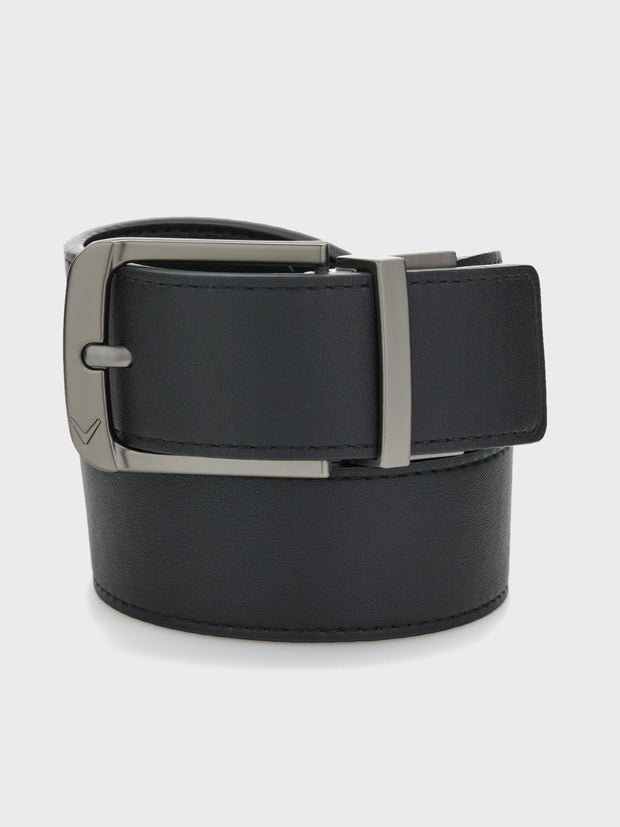 Printed Chev Leather Belt In Caviar