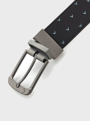 Printed Chev Leather Belt In Caviar