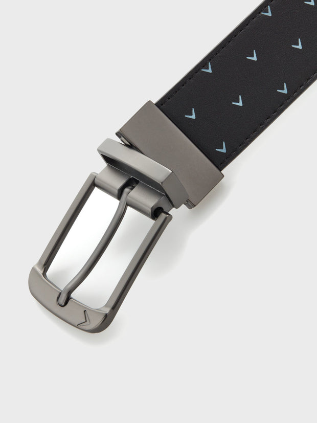 Printed Chev Leather Belt In Caviar