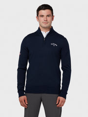 Quarter Zip Blended Merino Sweater In Navy Blue