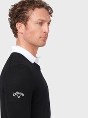 Thermal Merino Wool V-Neck Sweater In Black Onyx