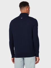 Thermal Merino Wool Quarter Zip Sweater In Dark Navy