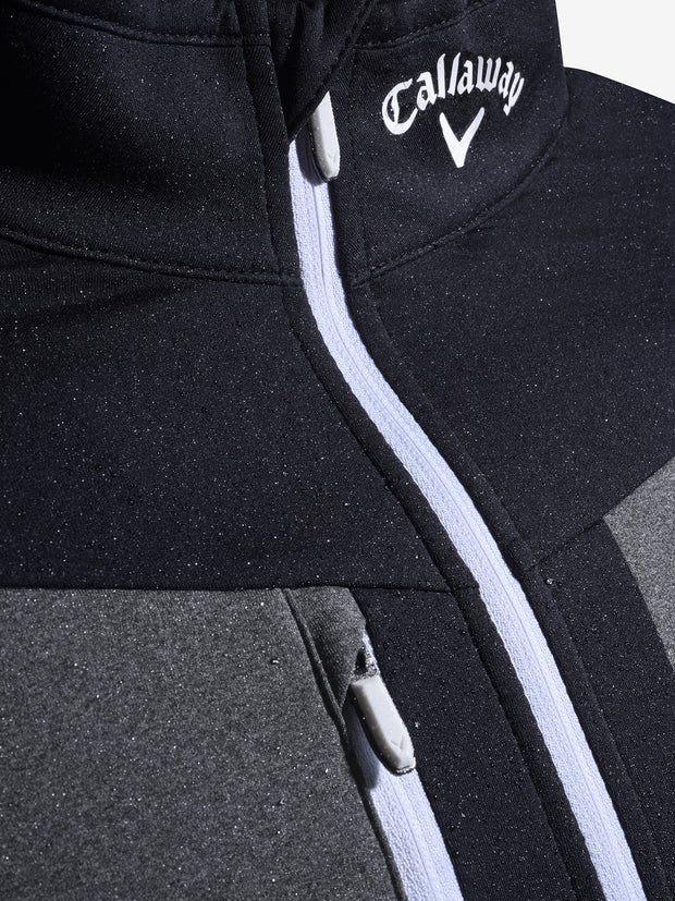 Aquapel Quarter Zip Mixed Media Sweatshirt In Black Lichen/Tigerlily
