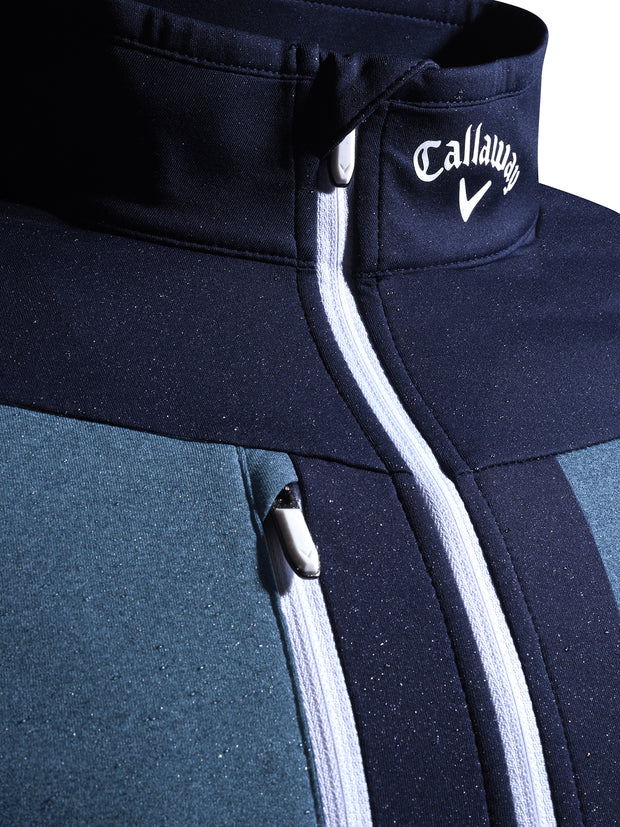 Aquapel Quarter Zip Mixed Media Sweatshirt In Malibu Blue/Caviar