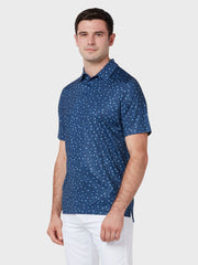 Zodiac Print Polo In Mazarine Blue Heather