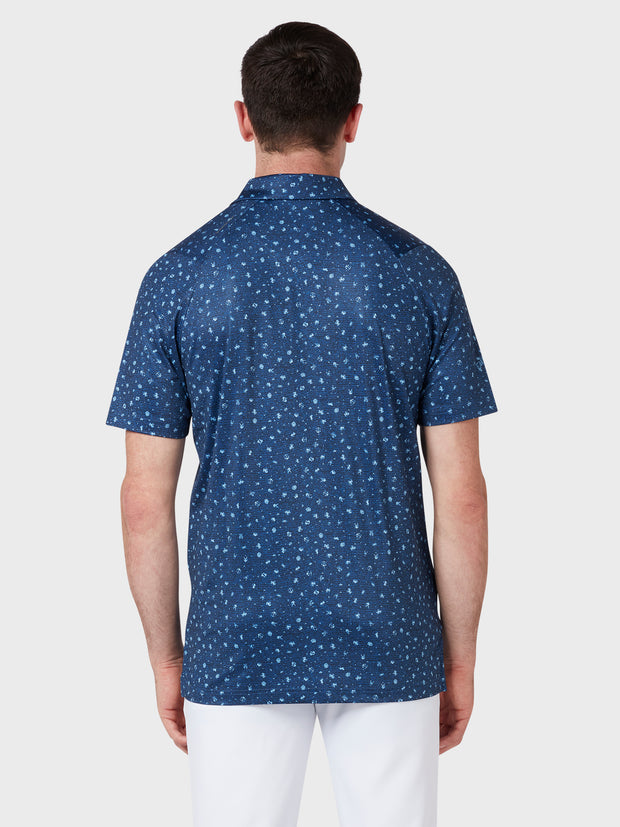 Zodiac Print Polo In Mazarine Blue Heather