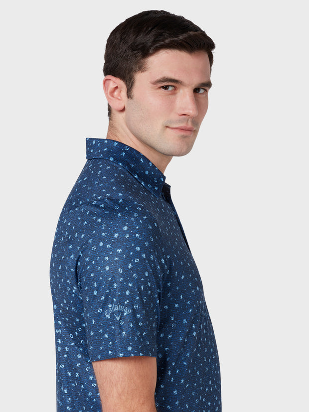 Zodiac Print Polo In Mazarine Blue Heather