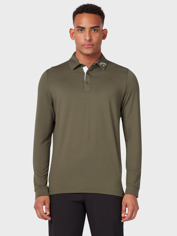 Long Sleeve Performance Polo In Black Lichen