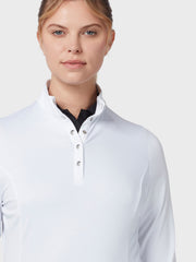 Women's Thermal Longsleeve Fleece Back Jersey Polo In Brilliant White