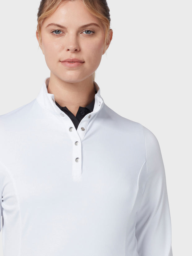 Women's Thermal Longsleeve Fleece Back Jersey Polo In Brilliant White