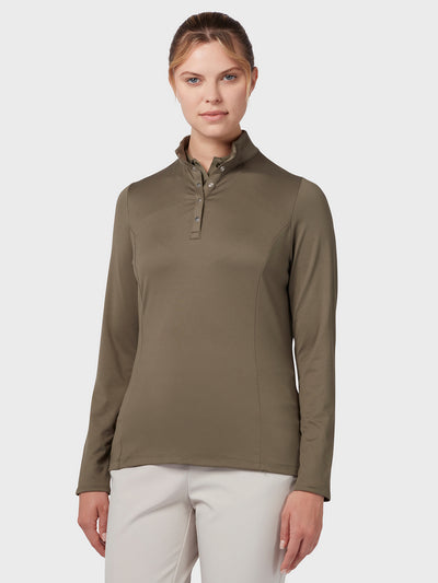 Women's Thermal Longsleeve Fleece Back Jersey Polo In Industrial Green