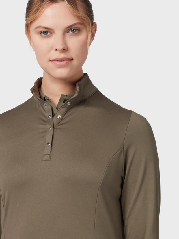 Women's Thermal Longsleeve Fleece Back Jersey Polo In Industrial Green