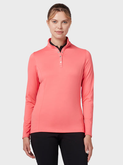 Women's Thermal Longsleeve Fleece Back Jersey Polo In Coral Paradise