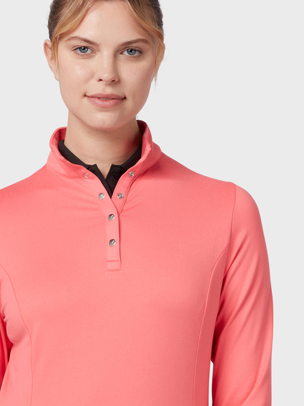 Women's Thermal Longsleeve Fleece Back Jersey Polo In Coral Paradise