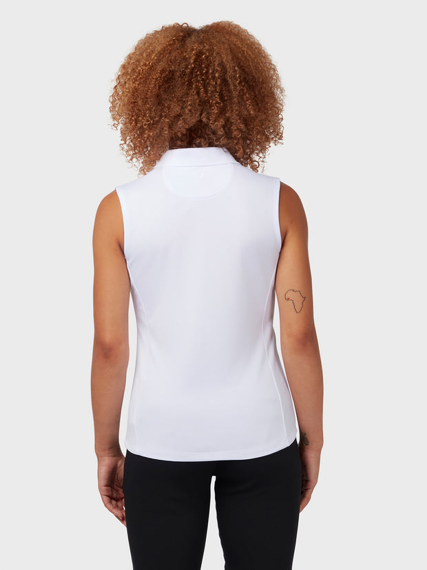 Women's Sleeveless Solid Knit Polo In Brilliant White