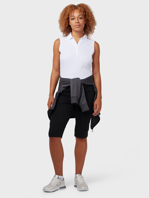 Women's Sleeveless Solid Knit Polo In Brilliant White
