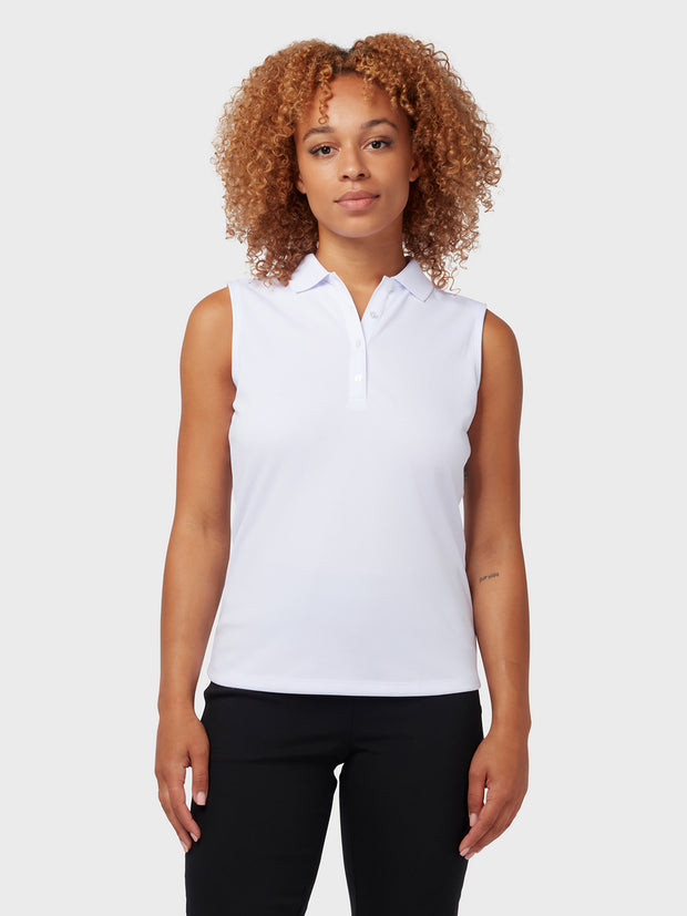 Women's Sleeveless Solid Knit Polo In Brilliant White
