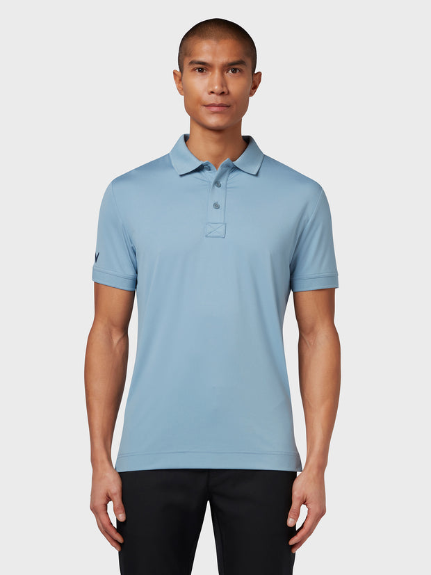 X Series Solid Ribbed Polo In Faded Denim