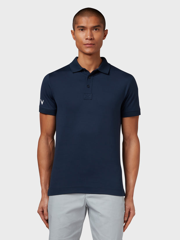 X Series Solid Ribbed Polo In Navy Blazer