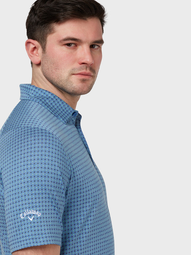 Soft Touch Micro Print Polo In Magnetic Blue Heather