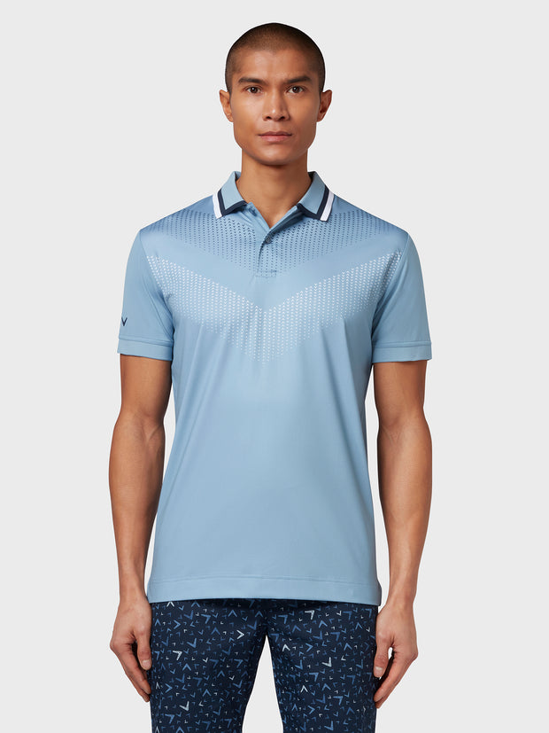 X Series Ombre Chev Print Polo In Faded Denim