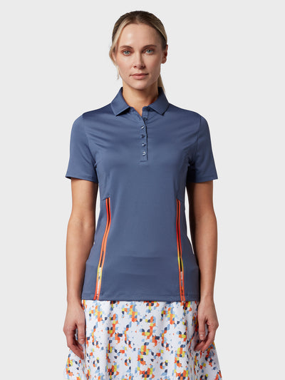 Colour Block Women's Polo Top In Blue Indigo