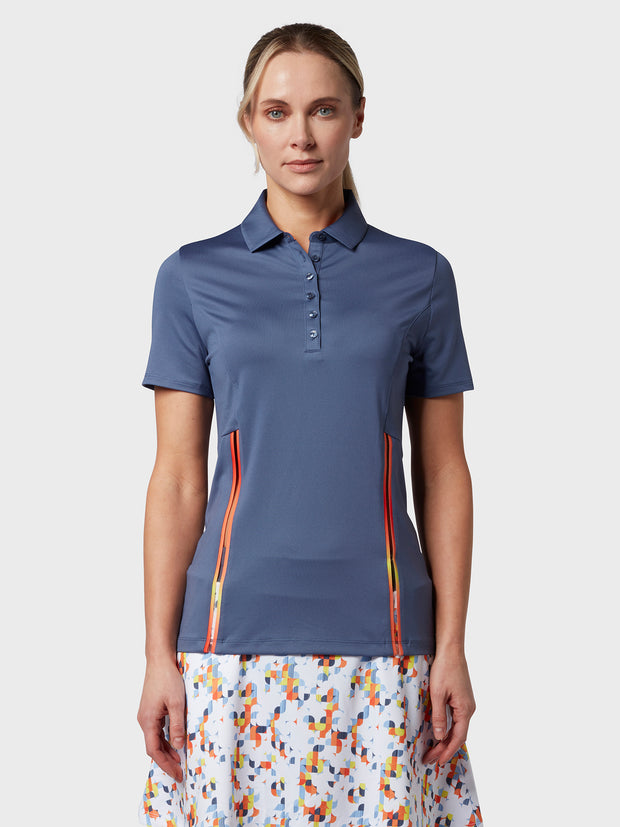 Colour Block Women's Polo Top In Blue Indigo
