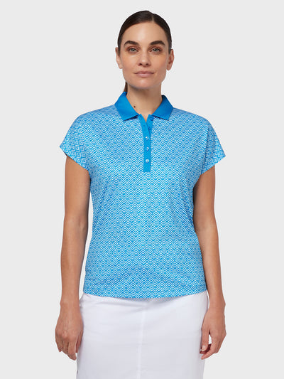Chev Geo Printed Women's Polo In Blue Sea Star