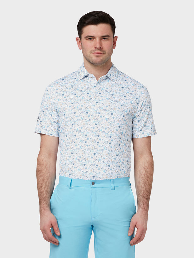 All Over Golf Novelty Print Polo In Bright White