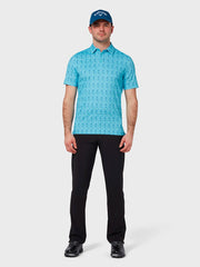 All Over Drinks Novelty Print Polo In Blue Grotto