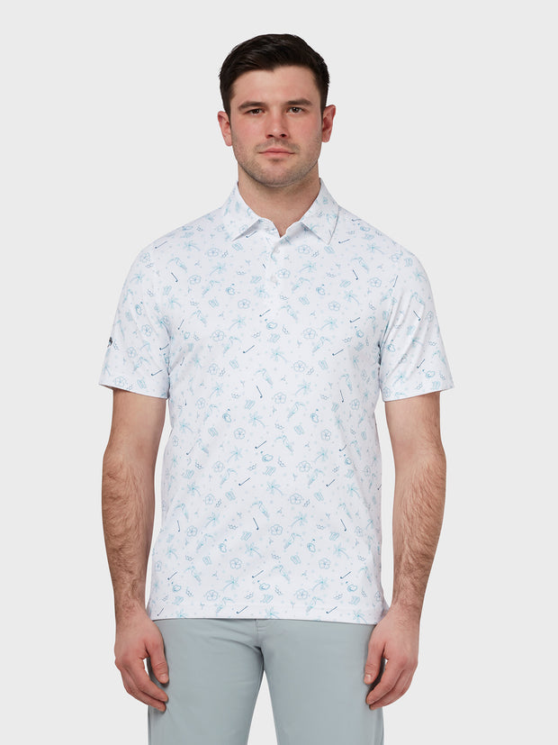 All Over Golf & Tucan Print Polo In Bright White
