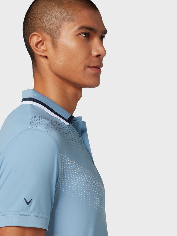 X Series Ombre Chev Print Polo In Faded Denim