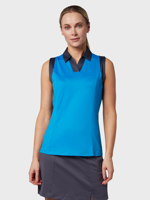 Colour Block Women's Polo In Blue Sea Star