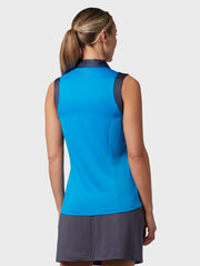 Colour Block Women's Polo In Blue Sea Star
