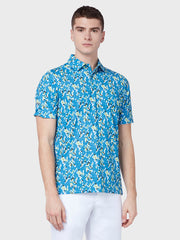 All Over Tropical Print Polo In Vallarta Blue