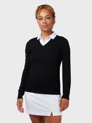 Women's V-Neck Merino Sweater In Black Onyx