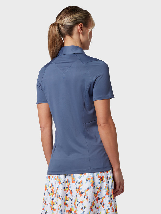 Colour Block Women's Polo Top In Blue Indigo