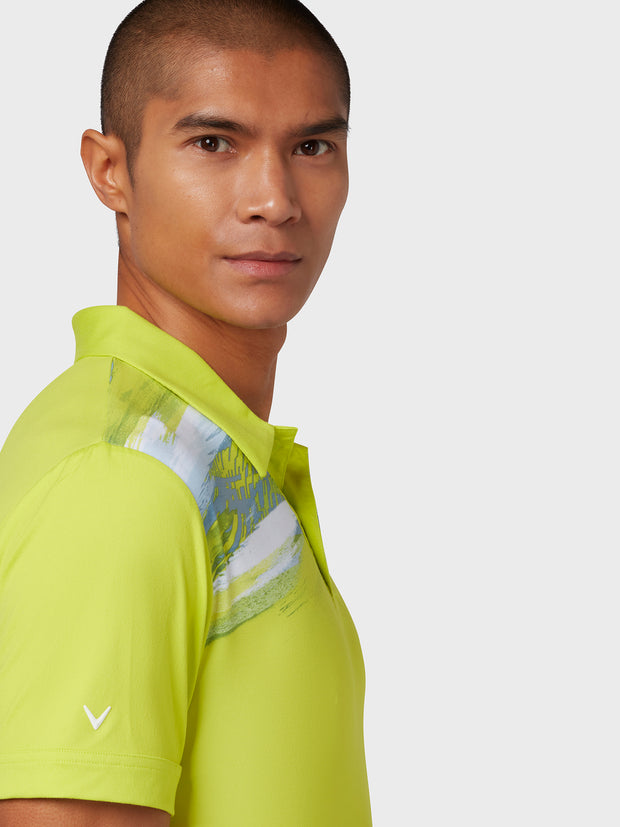 X Series Active Textured Print Polo In Lime Punch