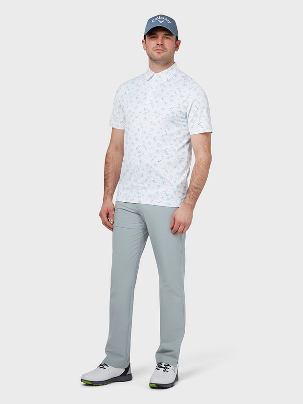 All Over Golf & Tucan Print Polo In Bright White