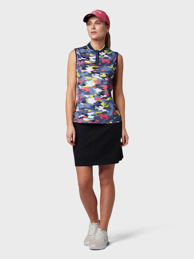 Sleeveless Camo Print Women's Polo Top In Peacoat