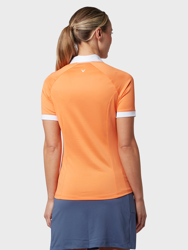 V-Placket Colourblock Women's Polo In Nectarine