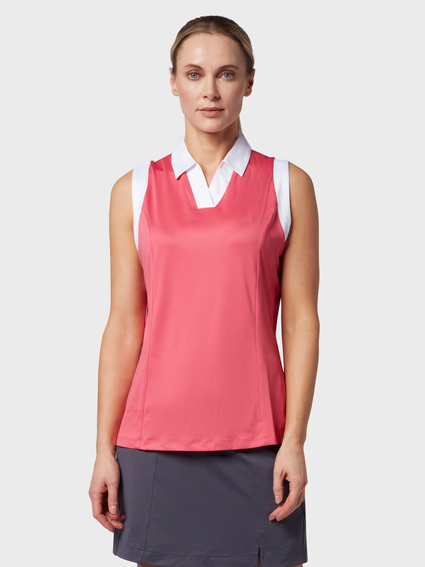 Colour Block Women's Polo In Fruit Dove