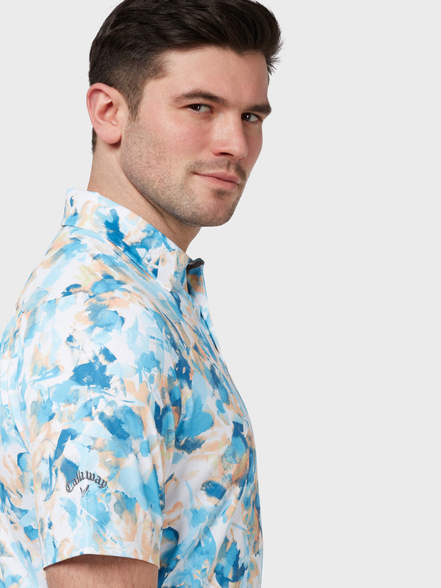 All Over X-Ray Floral Print Polo In Bright White