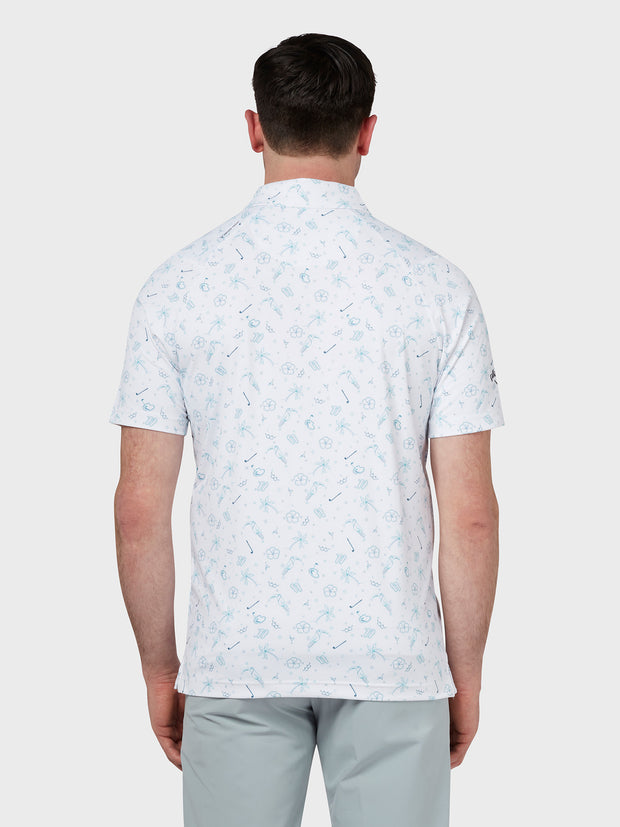 All Over Golf & Tucan Print Polo In Bright White