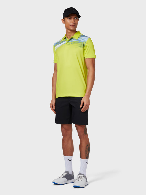 X Series Active Textured Print Polo In Lime Punch