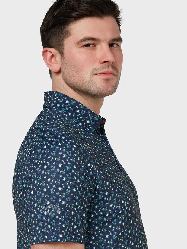 All Over Drinks Novelty Print Polo In Peacoat