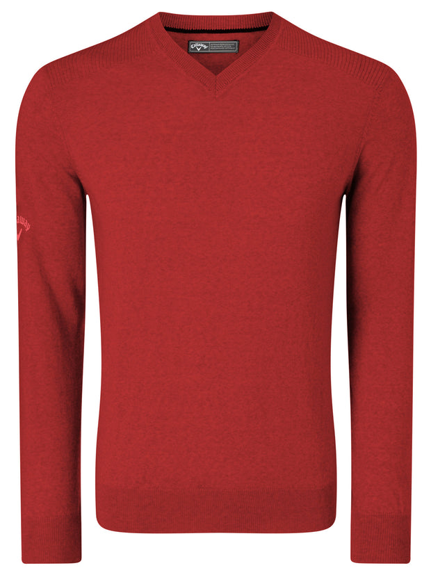 Thermal Merino Wool V-Neck Sweater In Bright Tango Red